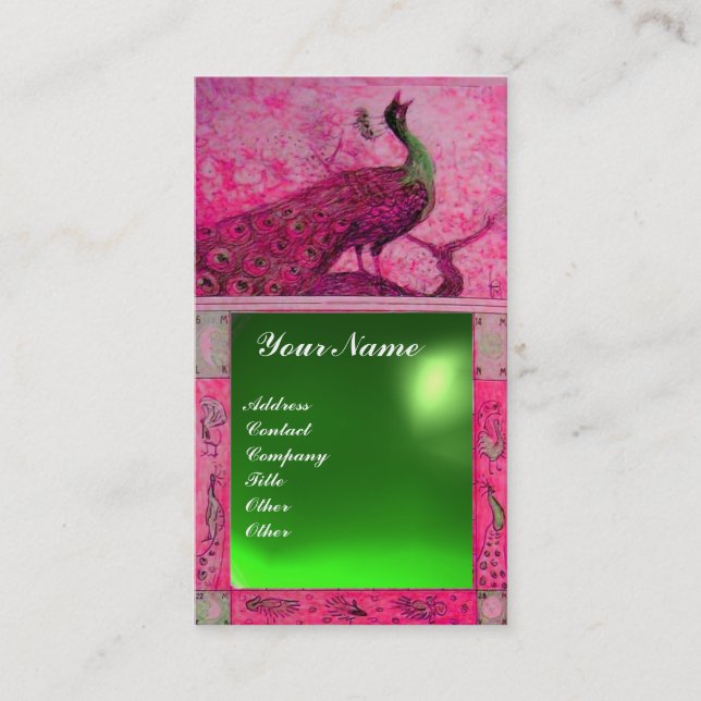 BRöllopsKÄRlek PÅFÅGEL MONOGRAM rosa grön smaragd Visitkort (Framsida)