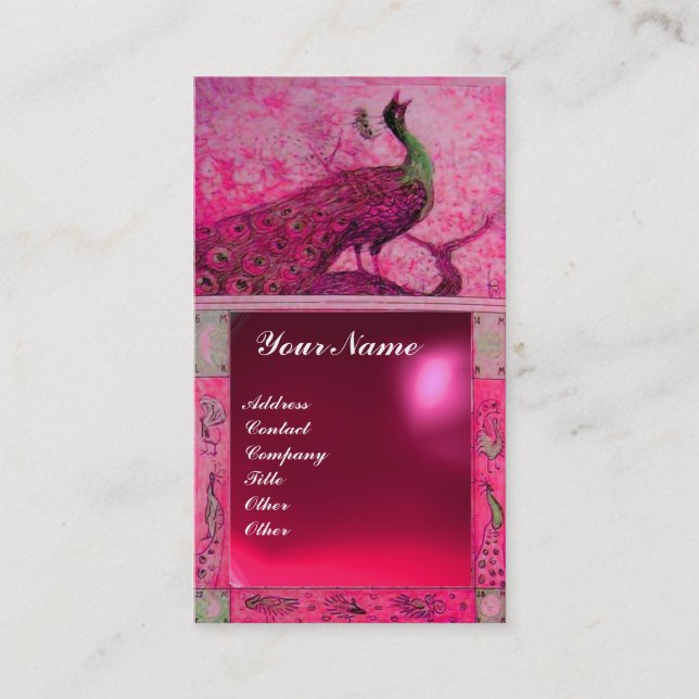 BRöllopsKÄRlek PÅFÅGEL MONOGRAM rosa röd rubin Visitkort (Framsida)