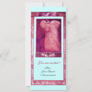 BRöllopsKÄRlek PAfågEL MONOGRAM ,rosa röd vit blå Inbjudningar