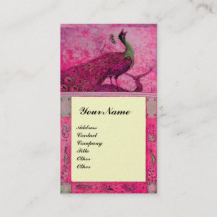 BRöllopsKÄRlek påfåglar MONOGRAM rosa fuchsia pärl Visitkort
