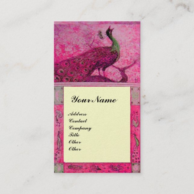 BRöllopsKÄRlek påfåglar MONOGRAM rosa fuchsia pärl Visitkort (Framsida)