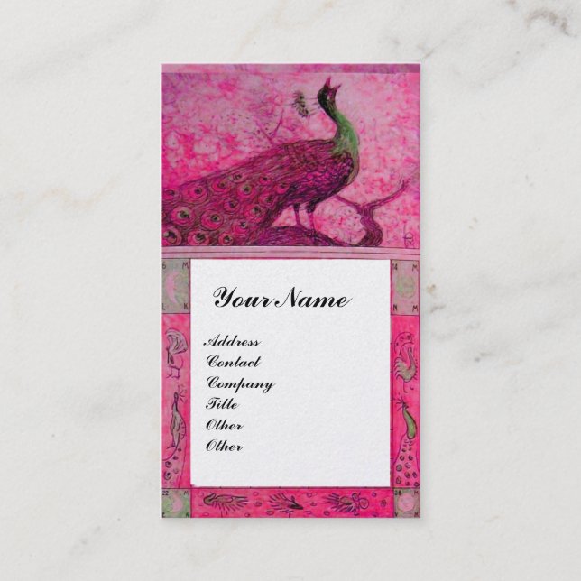 BRöllopsKÄRlek Påfåglar MONOGRAM Rosa Fuchsia Pärl Visitkort (Framsida)