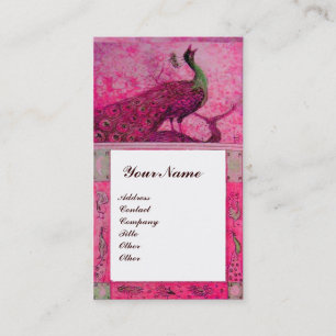 BRöllopsKÄRlek Påfåglar Monogram Rosa Fuchsia Vit Visitkort