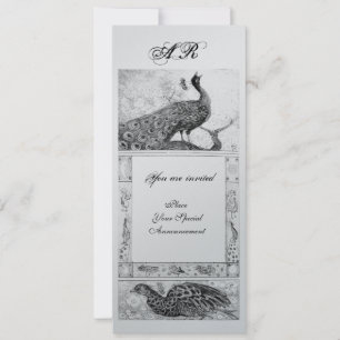 BRöllopsKÄRlek påfåglar MONOGRAM svart vit silver Inbjudningar
