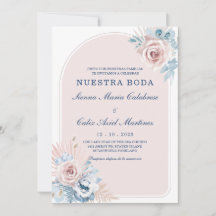 Bröllopskläder i pudrat blå och rosaröda nyanser