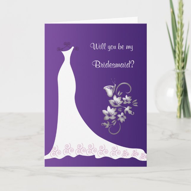 Bröllopsklänning blommande fjäril lila brudtjänste inbjudan (Framsida)