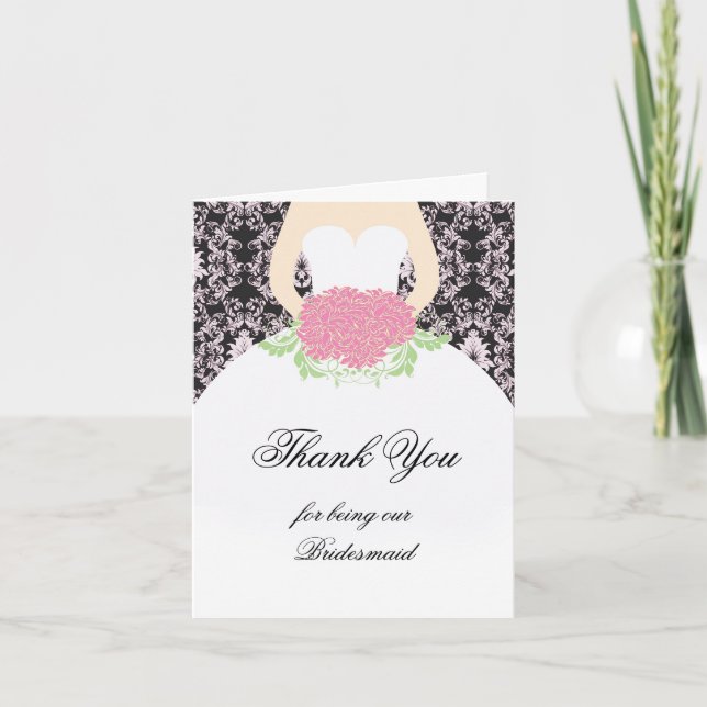 Bröllopsklänning, damast, blommor Bröllop tack Kort (Framsida)