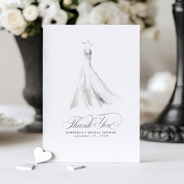 Bröllopsklänning Elegant Bröllopsdusch Tack Kort (Wedding Dress Bridal Shower Thank You Cards)