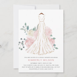 Bröllopsklänning i rosa blomster för bröllopsdusch inbjudningar