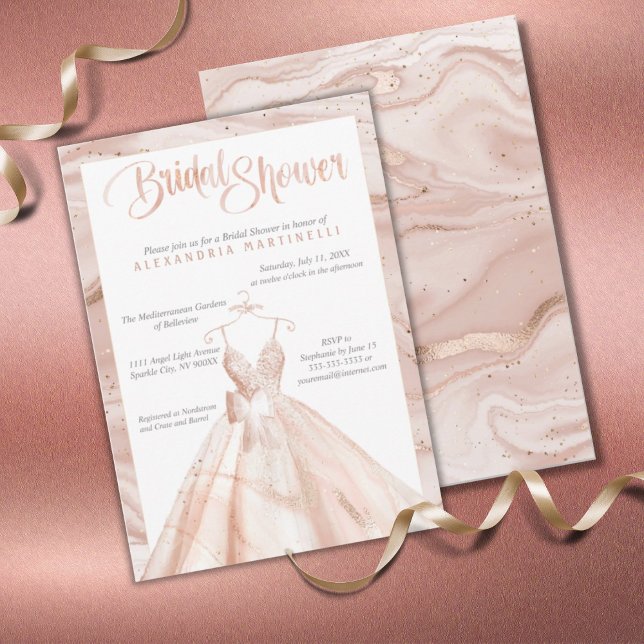 Bröllopsklänning i rose gold watercolor bröllopsdu inbjudningar (Skapare uppladdad)