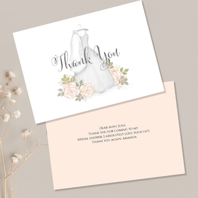 Bröllopsklänning Möhippa Tackkort Tack Kort (Stylish Thank you postcard with blush pink roses. )