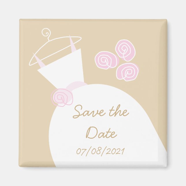 Bröllopsklänning Rosa Beige 'Save the date' Magnet (Framsidan)