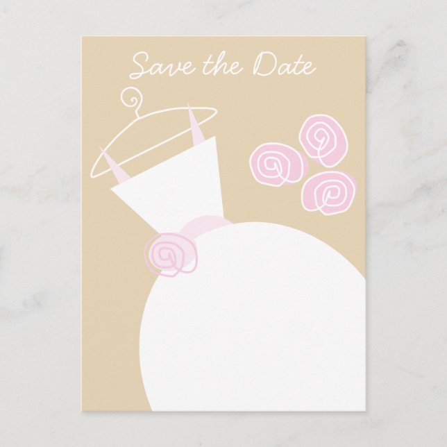 Bröllopsklänning Rosa Beige Save the Date vykort (Framsida)