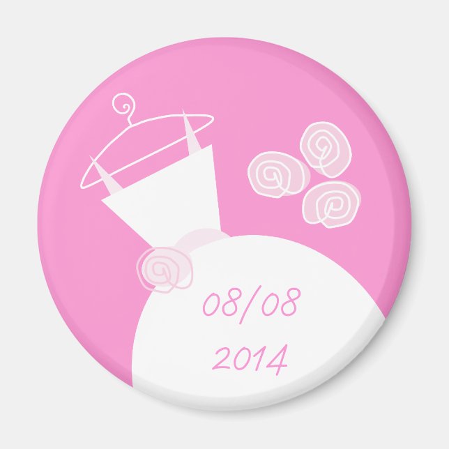 Bröllopsklänning Rosa 'Datum' kylskåpsmagnet (Framsidan)