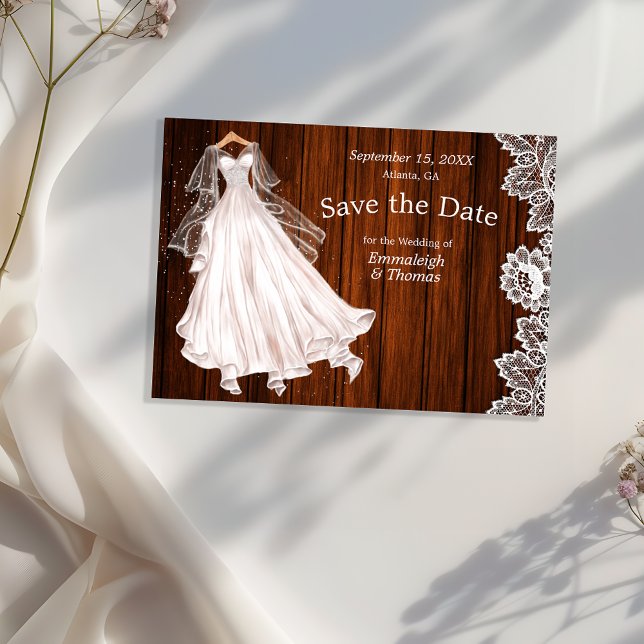 Bröllopsklänning Save the Date Rustik Träspets Spara Datumet (Skapare uppladdad)