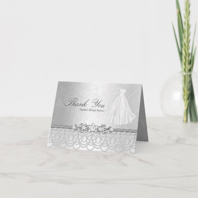 Bröllopsklänning & smycken tackkort (Framsida)