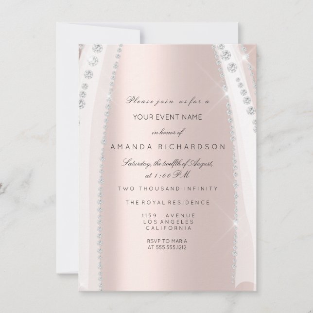 Bröllopsklänning Vit Rosa Silver Diamant Inbjudningar (Framsida)