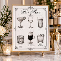 Bröllopsklassisk kalligrafi Cocktail Bar Meny