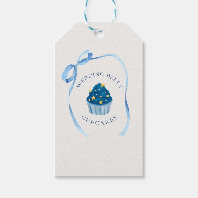 Bröllopsklocka Cupcakes | Blå Bröllopsfavor för Br Presentetikett (Framsidan)