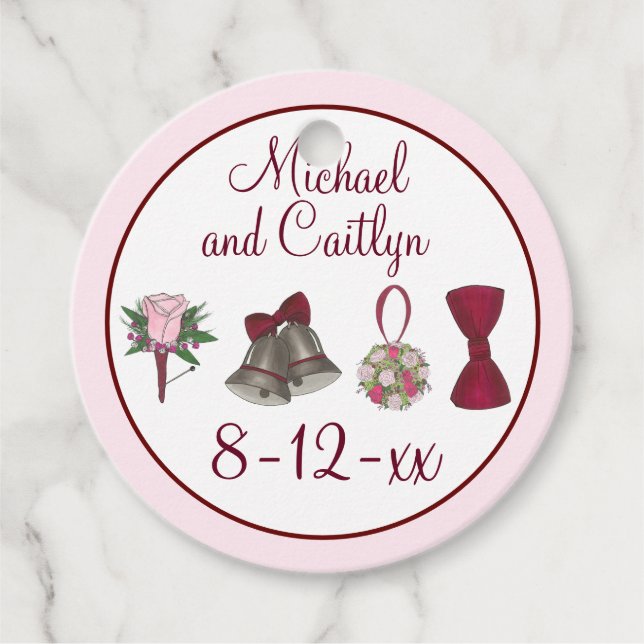 Bröllopsklockor Blommor Flitig Fläta Brudros Buket Gåvor Etiketter (Framsida)