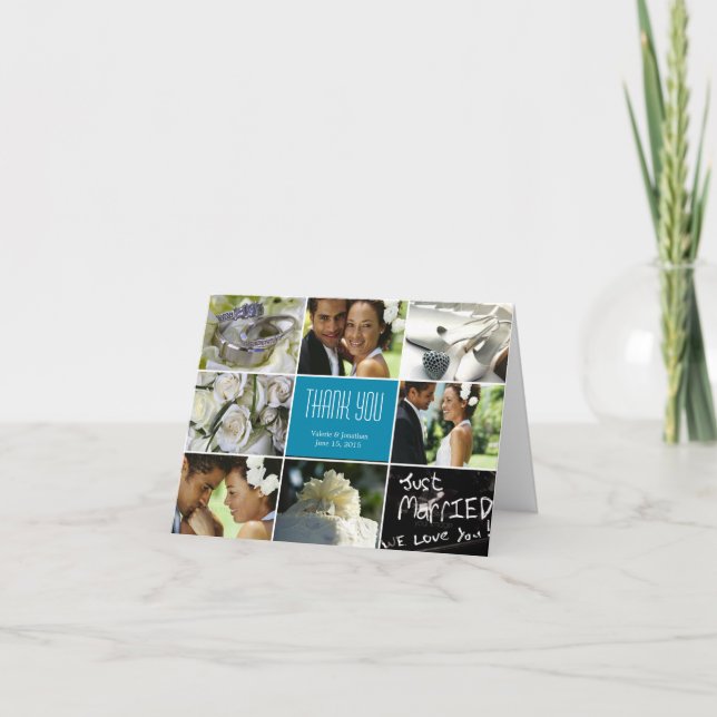 Bröllopskollage tackkort - turkos (Framsida)