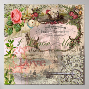 Bröllopskollage Vintage Bröllopsblommor Poster