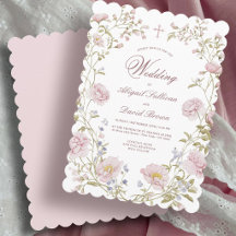Bröllopskort Blush Floral Ram Religiöst