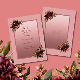 Bröllopskort Blush Rose Gold Blommig Spara Datum Inbjudningar