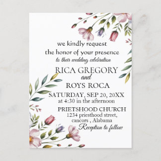 Bröllopskort för Blommigt med vattenfärg i elegant Inbjudan Vykort