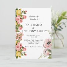 Bröllopskort för Blommönster i gult