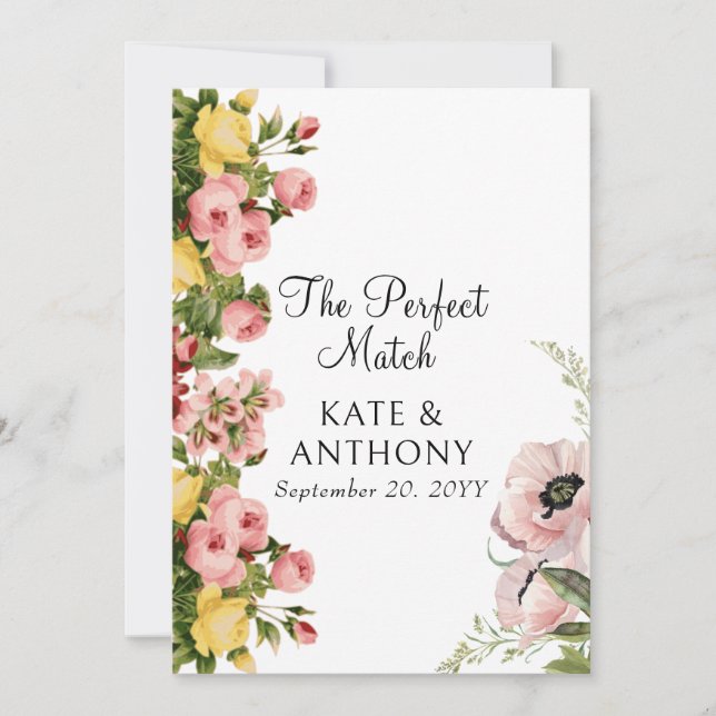 Bröllopskort för Blommönster i gult Inbjudningar (Framsida)