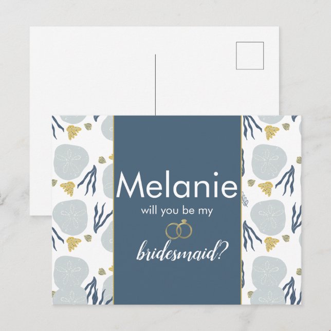 Bröllopskort för brudtärna med strandtema helg vykort (Fram/baksida)