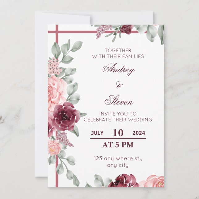 Bröllopskort för elegantens Blommigt Inbjudningar (Framsida)