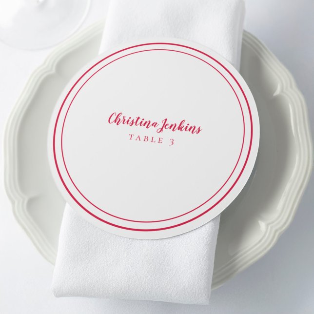 Bröllopskort för gäster Magenta Röd Rund Platskort (Skapare uppladdad)
