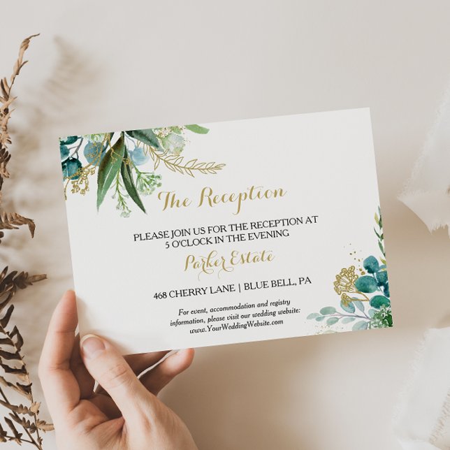 Bröllopskort för guld Grönt Eucalyptus Inbjudningar (Skapare uppladdad)