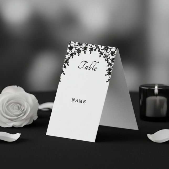 Bröllopskort för herr och dam med bröllopsklänning kort (Mr & Mrs Wedding Dress Tuxedo Floral Place Card
)