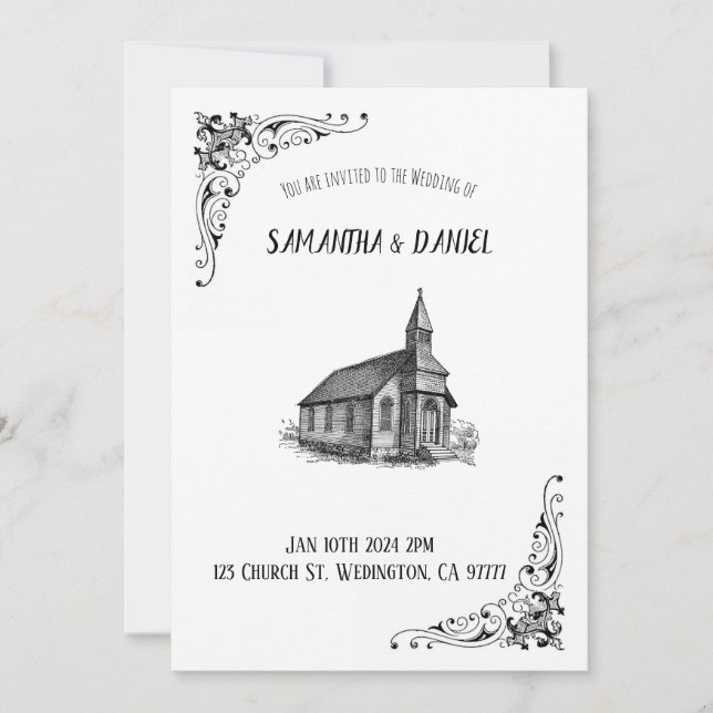 Bröllopskort för kyrka inbjudningar (Framsida)