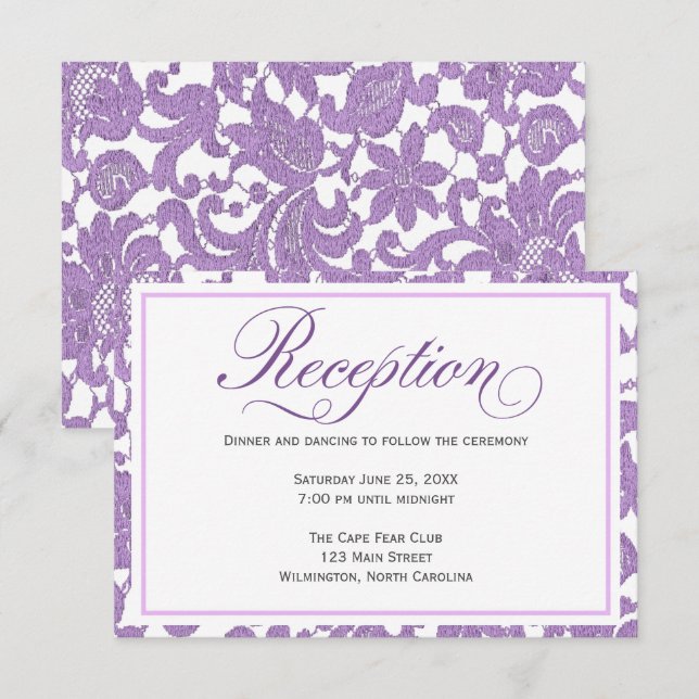 Bröllopskort för Lavendel Lace Wedding Reception Inbjudningar (Fram/baksida)