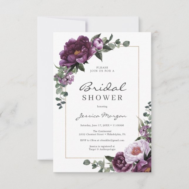 Bröllopskort för Plum Peonies Brudtrollop Invitati Inbjudningar (Framsida)