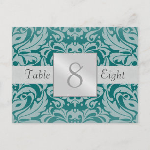 Bröllopskort för Silver & Teal Damask Bordsnummer