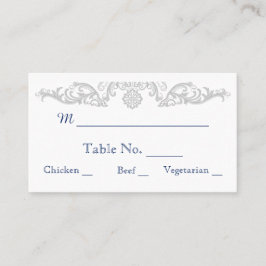 Bröllopskort för silver White och Navy Damask Placeringskort