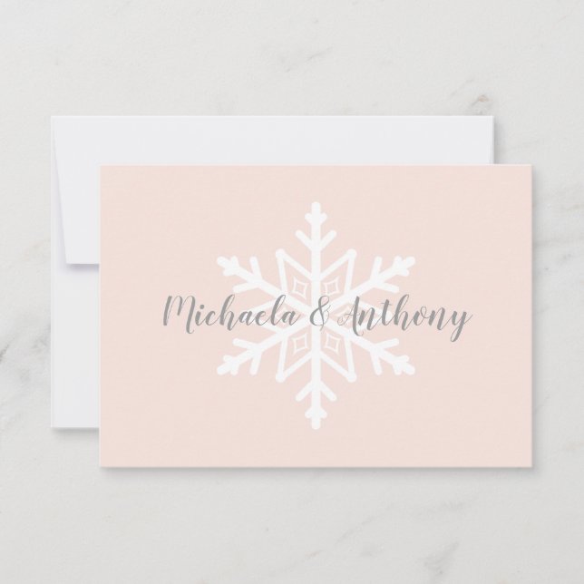 Bröllopskort för svar Blush Gray Snowflake Winter (Framsida)