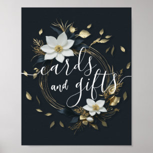 Bröllopskort ger Chic Vit Guld Blommigt Utandning Poster