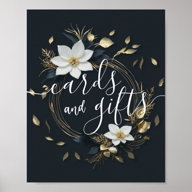 Bröllopskort ger Chic Vit Guld Blommigt Utandning  Poster (Framsidan)