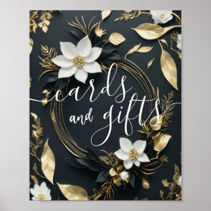 Bröllopskort ger Chic Vit Guld Blommigt Utandning Poster