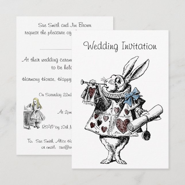 Bröllopskort i Alice i Underland-tema Inbjudningar (Fram/baksida)