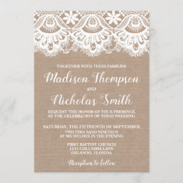 Bröllopskort i Burlap och Snöre, Rustic Inbjudningar