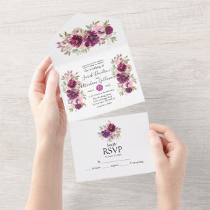 Bröllopskort i ett, lila vit blomster