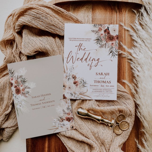 Bröllopskort i höstboho-stil med tanfärgad bakgrun inbjudningar (Fall Boho Tan Wedding Invitations Card | Bohemian Wedding RSVP)