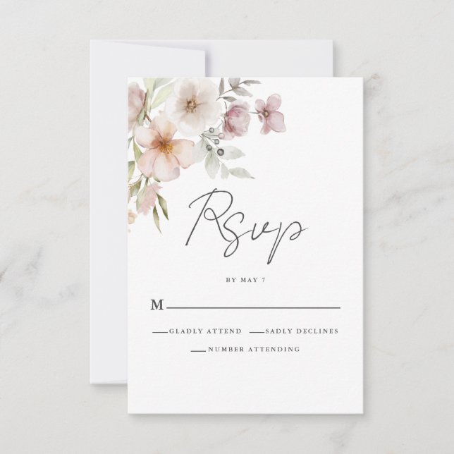 Bröllopskort i rosa blomster för RSVP OSA Kort (Framsida)